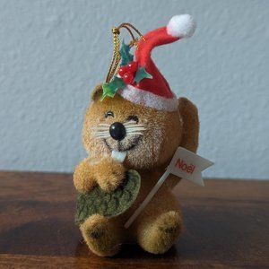 Vintage Flocked Bucky Beaver Christmas Decoration